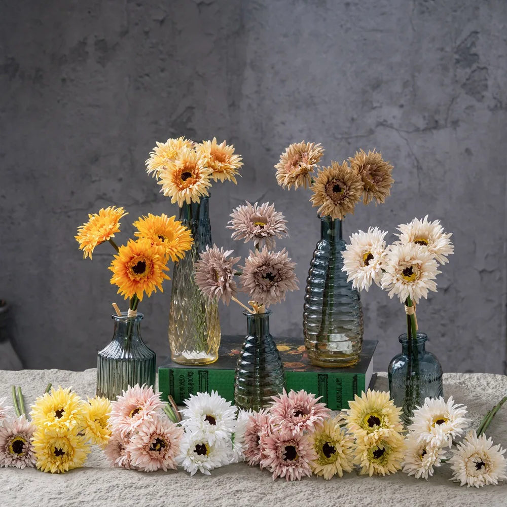 Flores artificiales de seda de Margarita Gerbera de 11 pulgadas para decoración del jardín del hogar, arreglo Floral de imitación, accesorio de fotografía