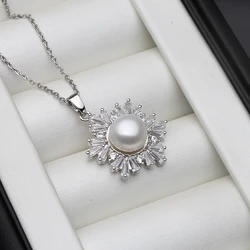 Wedding Natural Pearl Pendant Women Bohemian White Black Trendy Zirconia S925 Sterling Silver  Necklace Birthday Gift