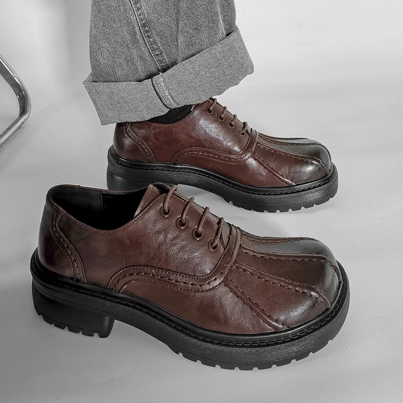 

Men Vintage Brown Leathe Derby Shoes Thick Sole Platform Casual Business Oxford Shoes for All Occasions Size 38 - 46 Men Shoes