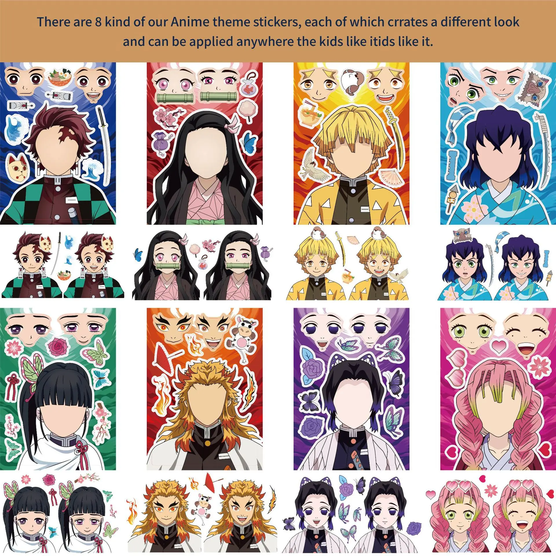 

8/16Sheets Demon Slayer Cartoon Anime Puzzle Sticker DIY Phone Laptop Luggage Skateboard Graffiti Decals Fun for Gift