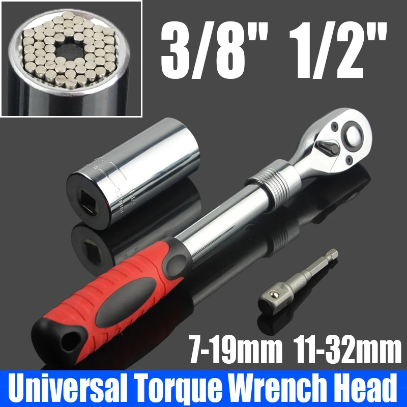 Universal Torque Wrench Head Set 7-19mm 11-32mm Socket Sleeve 3/8