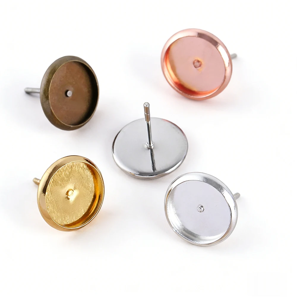 

100pcs round Metal Plated Earring Blank Studs Tray Base 8mm-16mm Nickel Lead Free DIY Jewelry Making Accessories