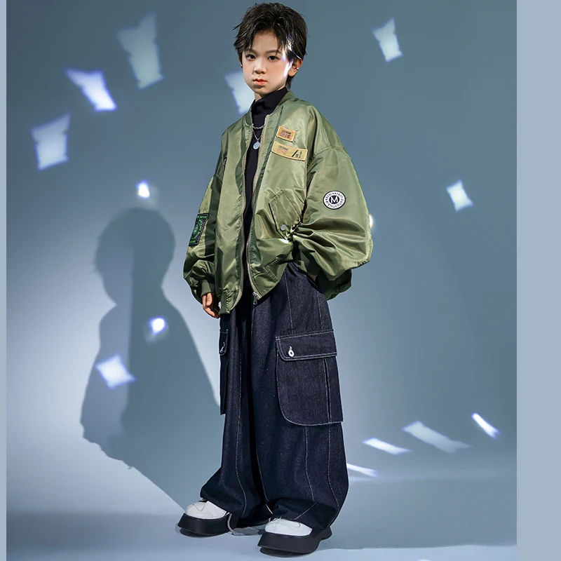 

Hip Hop Clothing Girls Oversize Green Jacket Teenage Street Dance Sweatshirt Joggers Outfits Clothes Sets Kids Jazz Costumes