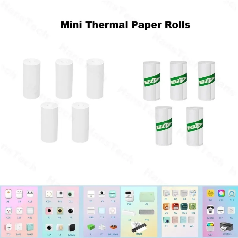 5 Rolls Thermal Printer Paper 57mm Roll Mini Rolls Stickers For Paperang P1/P2/P3  PeriPage A6/A9 Series T02 M110 Mini Printers