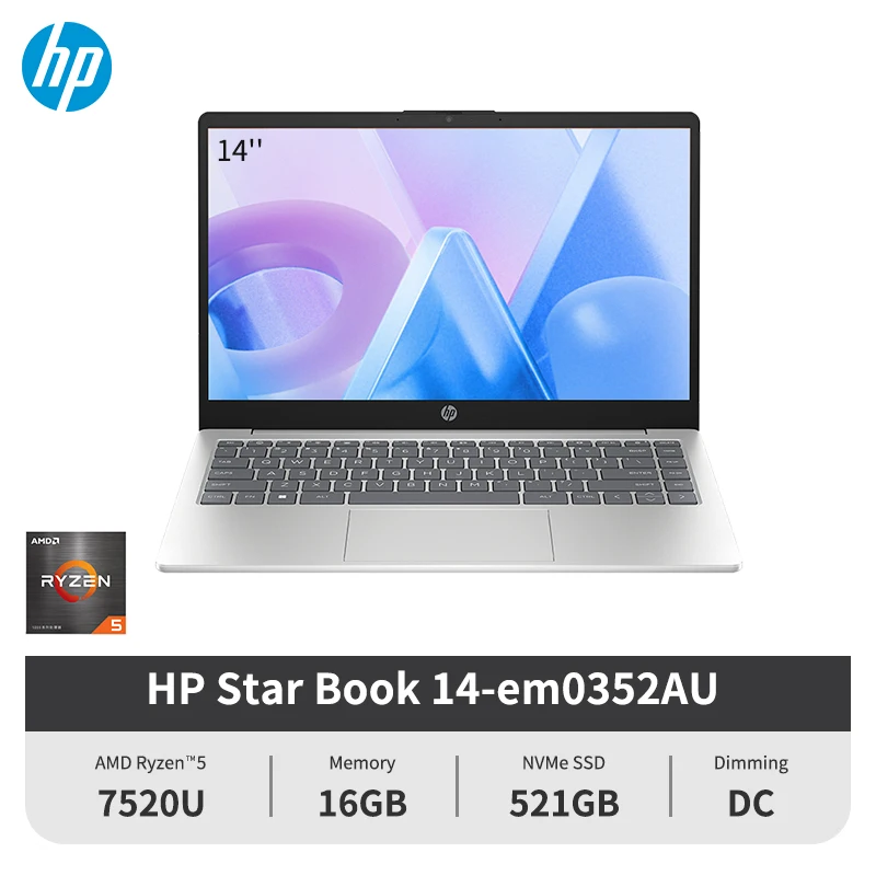 Hp Laptop Star Book 14 R5-7520U 16+512GB 14 Inch Full Hd Display Windows 11 Notebook Computer Special 100% Original em0352AU