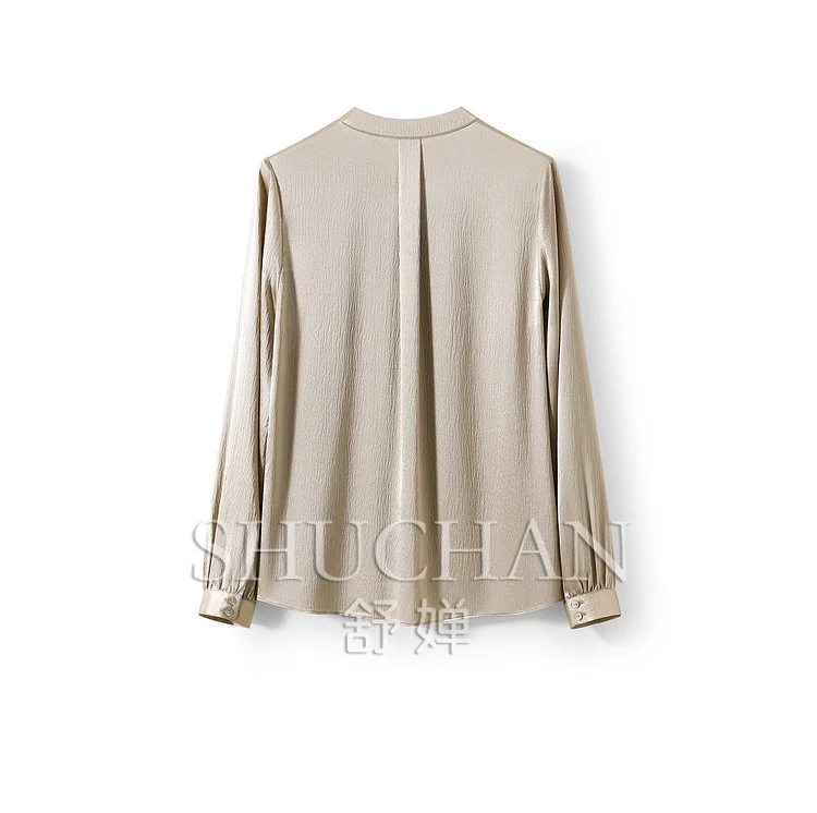 New2025 Spring 6A Pearl Satin, Luxury Brand Haute Couture Silk V-neck Long-sleeved Shirt Women