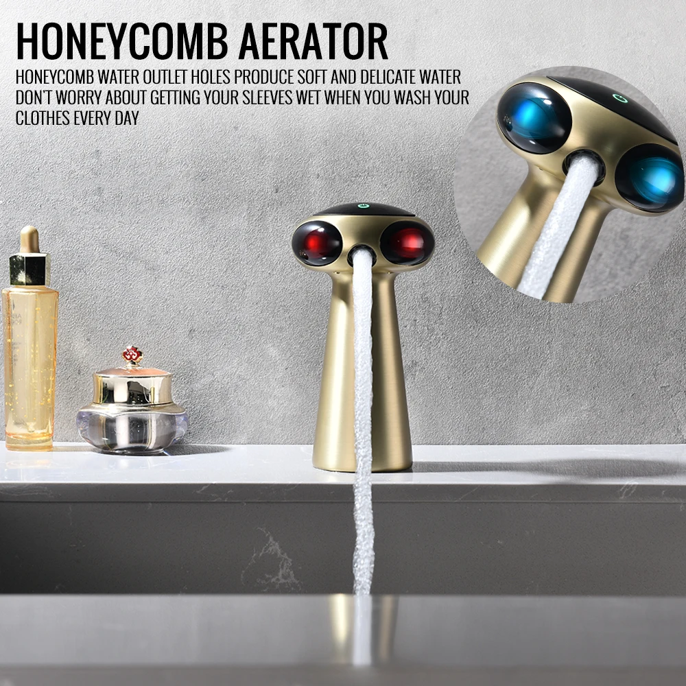 Bathroom Faucet Touch Sensor Brushed Gold Voice Control Sensor Sink Faucet LED Light Hot And Cold Tap