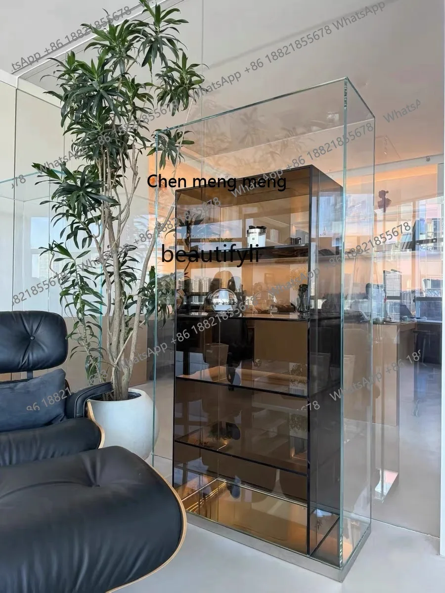 

Simple Modern Glass Storage Side Cabinet Designer Floor Shelf Bookshelf Living Room Showcase