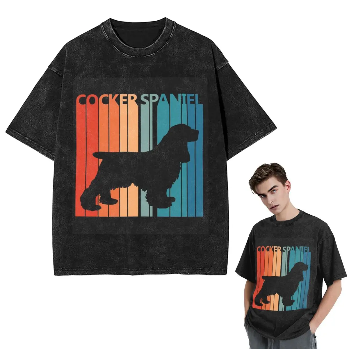 

Уличная одежда, футболки, винтажная подарочная стираная футболка с изображением кокера-спаниеля, футболка в стиле хип-хоп с короткими рукавами, футболки для мужчин и женщин