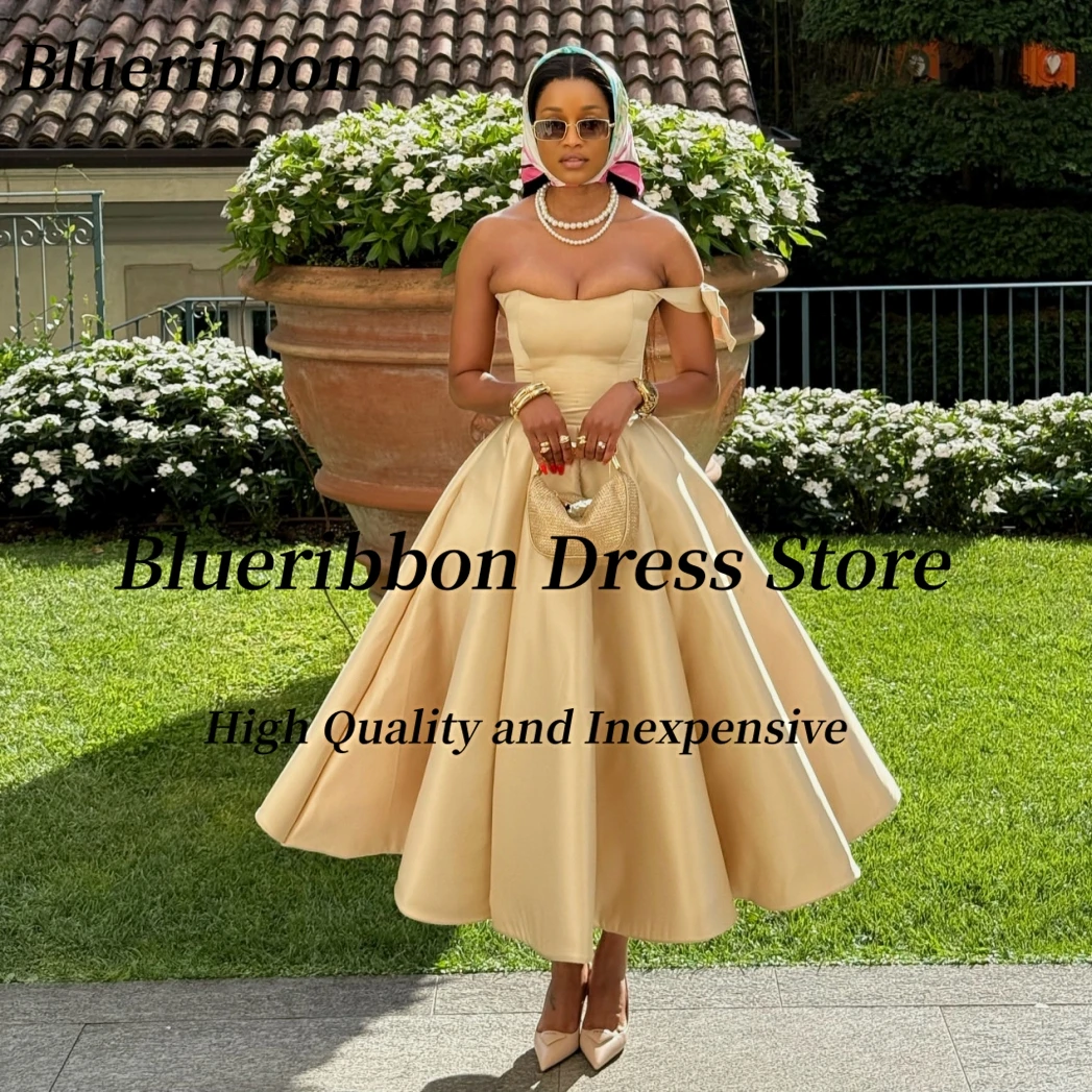 

Blueribbon Prom Dresses One Shoulder Strapless Homecoming Dress Ruched Satin A Line Evening Party Gowns Customized