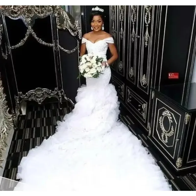 맞춤 제작 고품질 신상 머메이드 레이스 트레일링 여성 웨딩드레스 신부 드레스