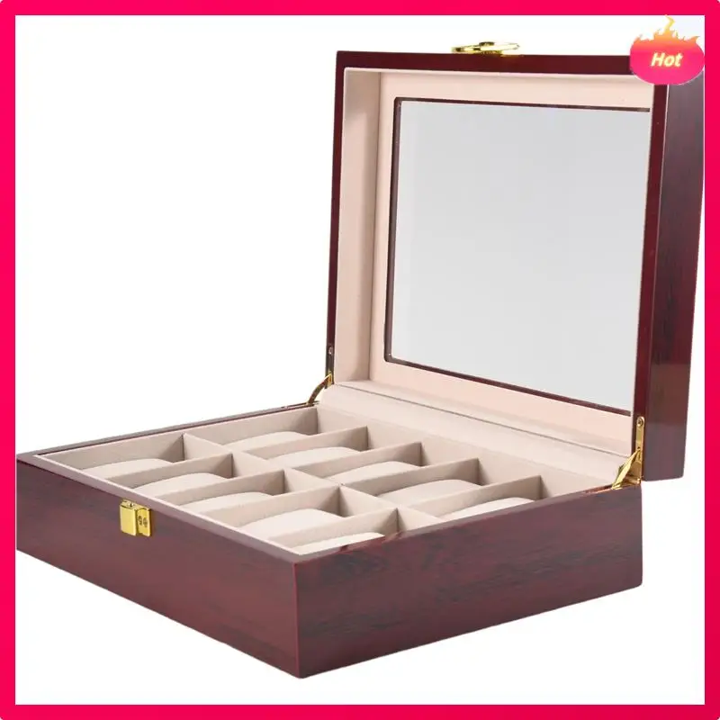 

ABYP 2X Luxury Wooden Watch Box Watch Holder Box For Watches Men Glass Top Jewelry Organizer Box 10 Grids Watch Organizer