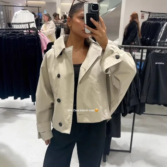 Fashion Simple All-match Women's Windbreaker Coat Spring Autumn New Temperament Casual Short Hooded Trench Coat Female Hot Style