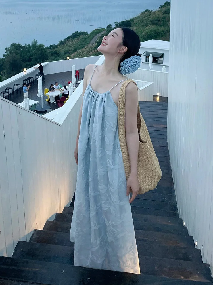 Sanya Bal Strap Dr Feminino Verão Ele Solto Praia Vaion Praia Saia Longa Casual Sle Saia A-Line Poliéster F...