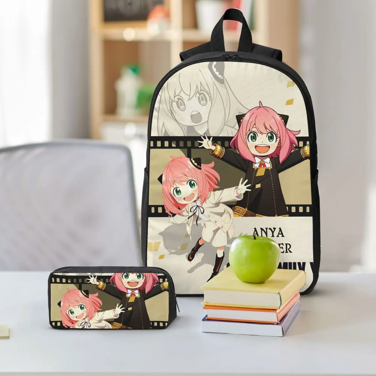 3Pcs Spy X Familys Girls 만화 애니메이션 배낭 세트 어린이를위한 펜 가방 Bookbag 학교 학생을위한 도시락 세트 Daypack