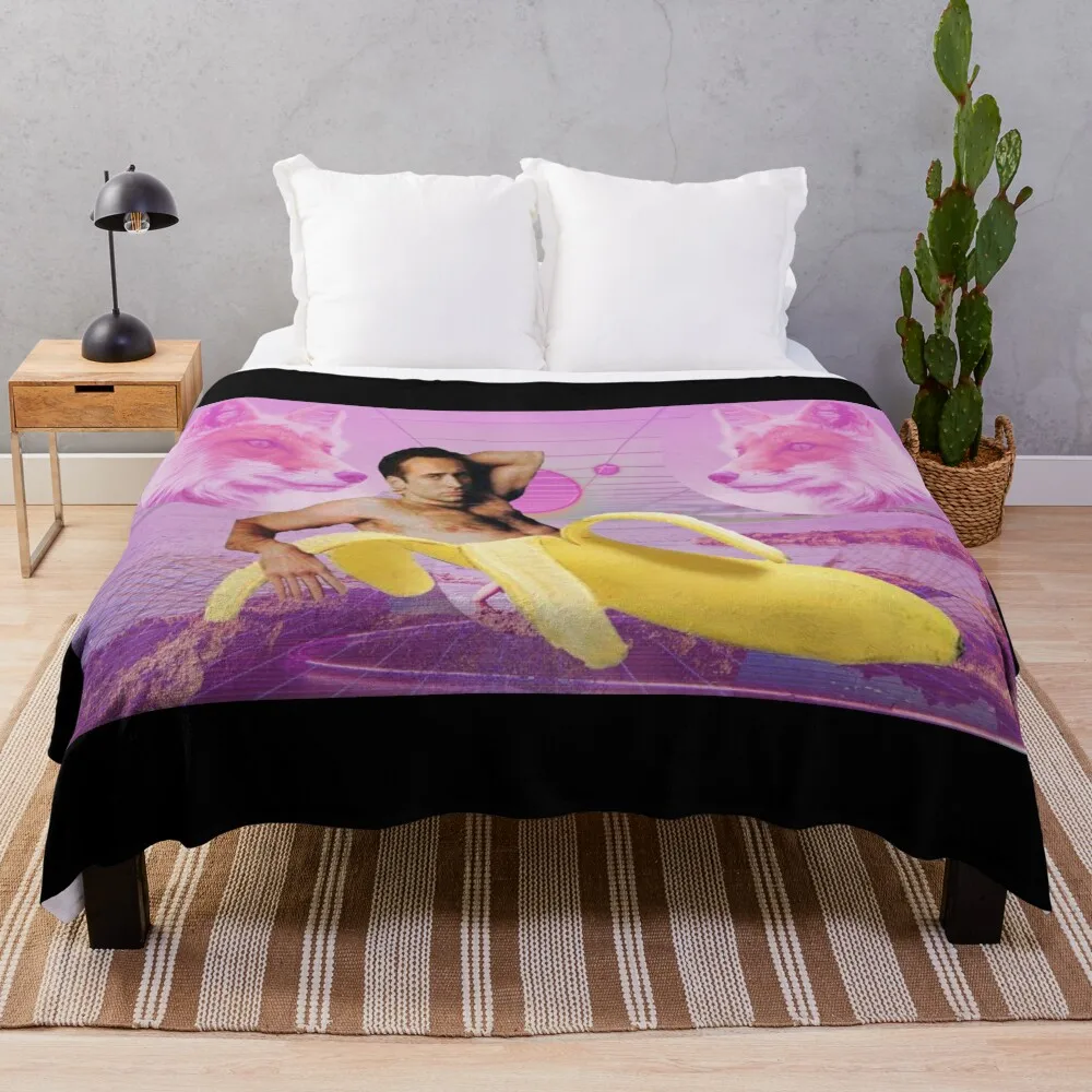 

Nicholas Cage Banana Vaporwave Throw Blanket Flannel Plush Blankets