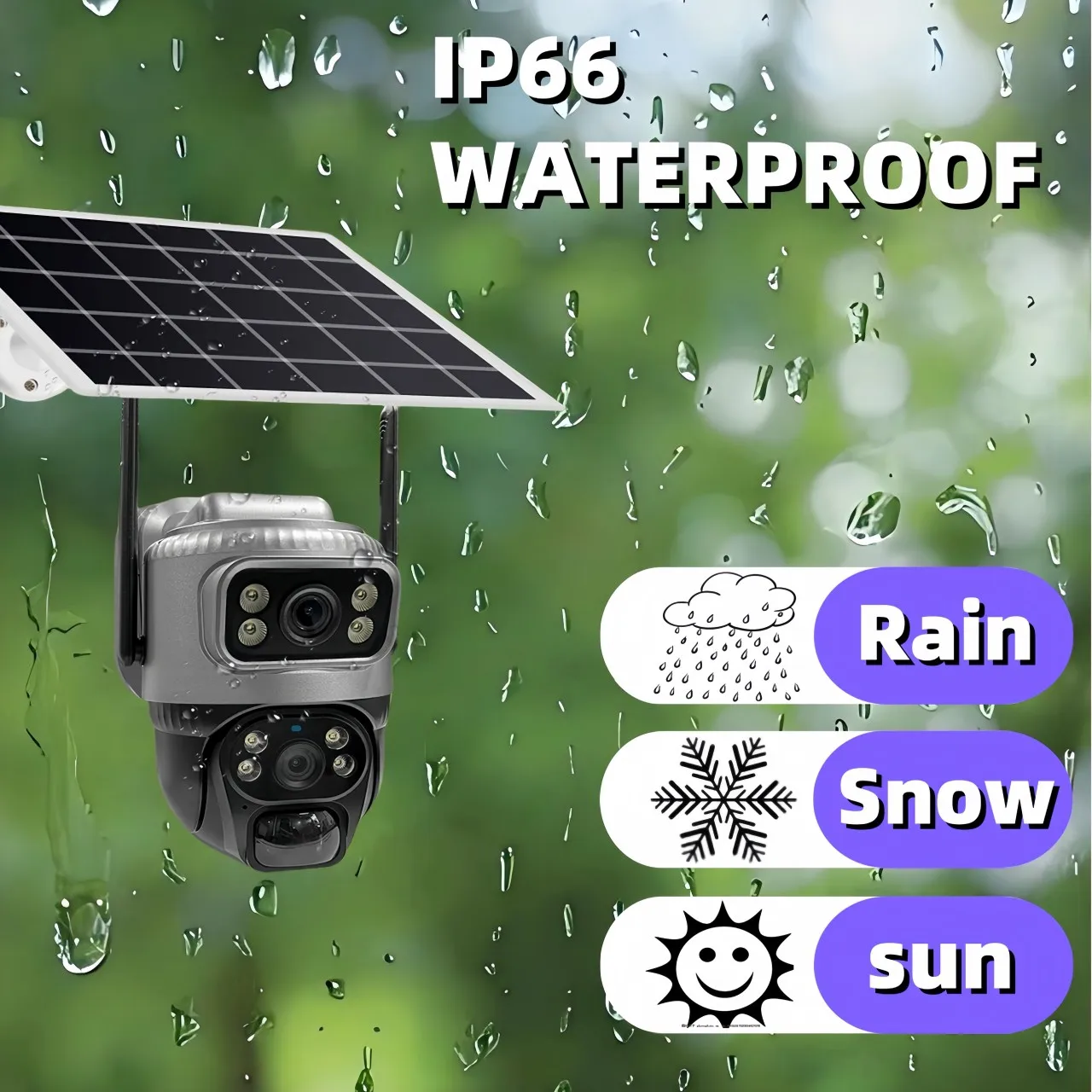 V380 Gun Ball WiFi Camera, Solar Low Power, Dual Lens Dual Screen 360 degree Full Color HD, Wireless Smart Home Outdoor Camera