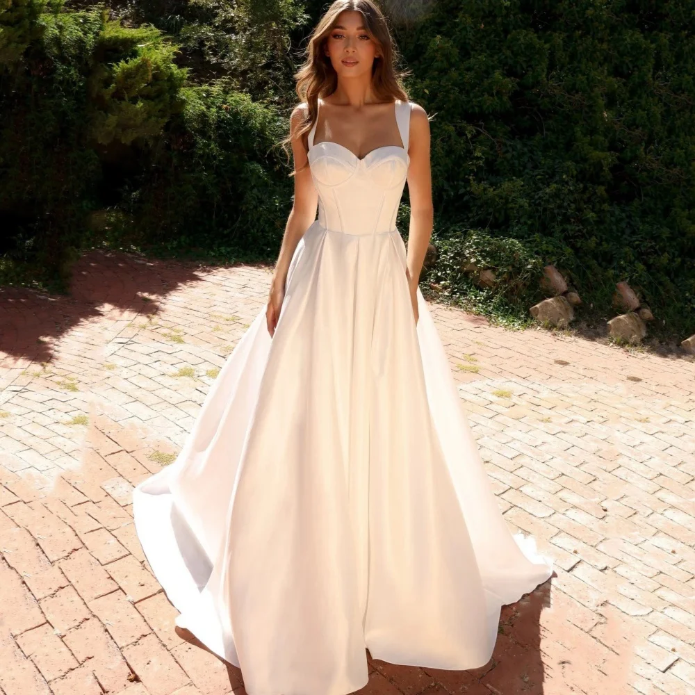 

Customized Boho Wedding Dresses Elegant Sweetheart Neck Bride Robe A Line Tank Bridal Gowns New Vestidos De Noiva