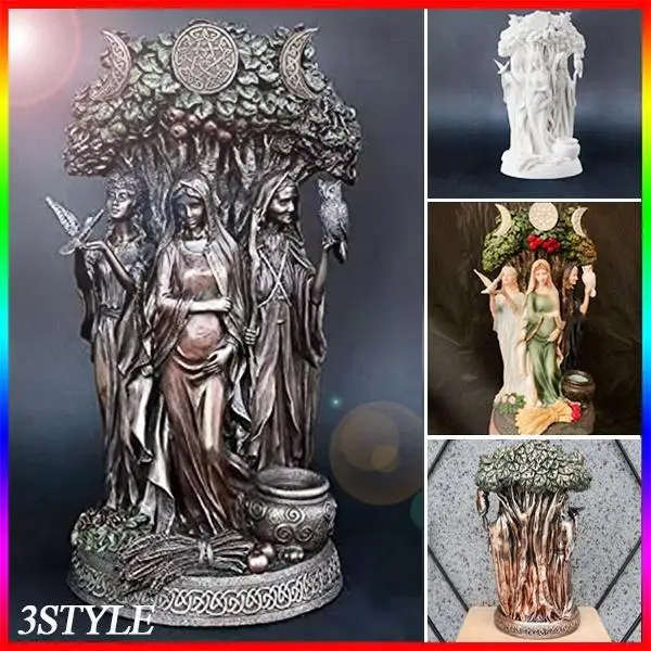 

The Triple Goddess Sculpture Celtic Sacred Moon Triple Goddess Mother Under Tree of Life Statue Hecate Brigid Decor Figurine