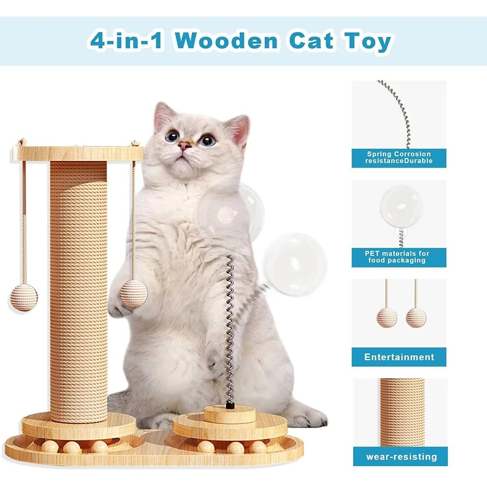 

Cat Interactive Toy, Cat Scratching Post, Food Treat Toy for Kittens with Track Balls, Sisal Scratcher Toy &Food Treat Dispenser