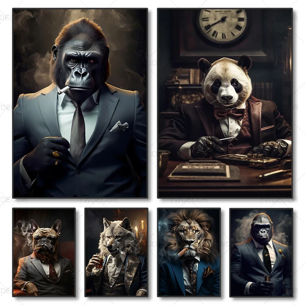 Abstract Smoking Lion Animals Boss Business Diamond Painting Wall Art Posters and Prints Picture Living Room Decor