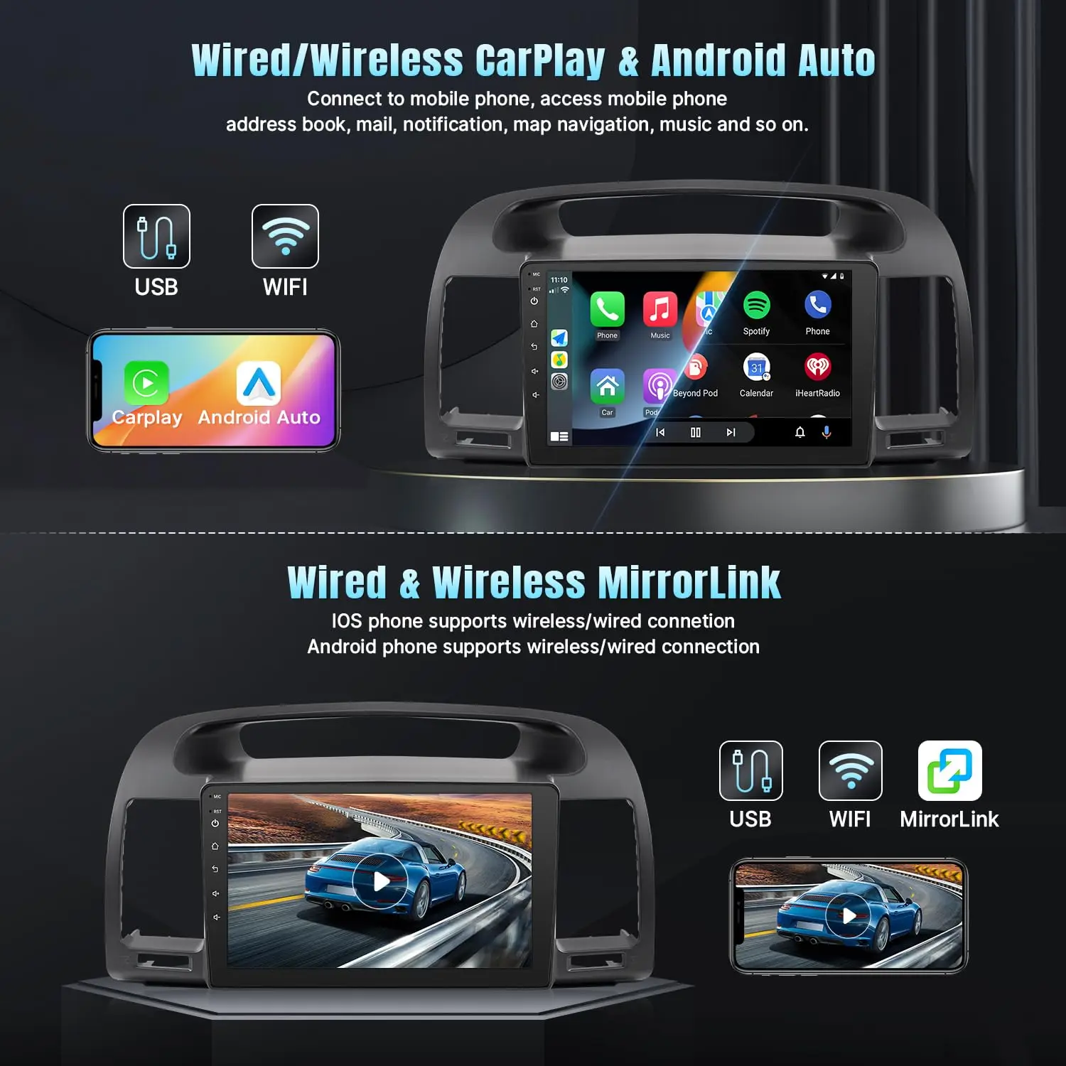 شاشة لمس IPS مقاس 9 بوصة لسيارة Toyota Camry (Fit-J.B.L) ستيريو سيارة مع Carplay Android Auto/Bluetooth/GPS/WiFi/MIC+Canbus