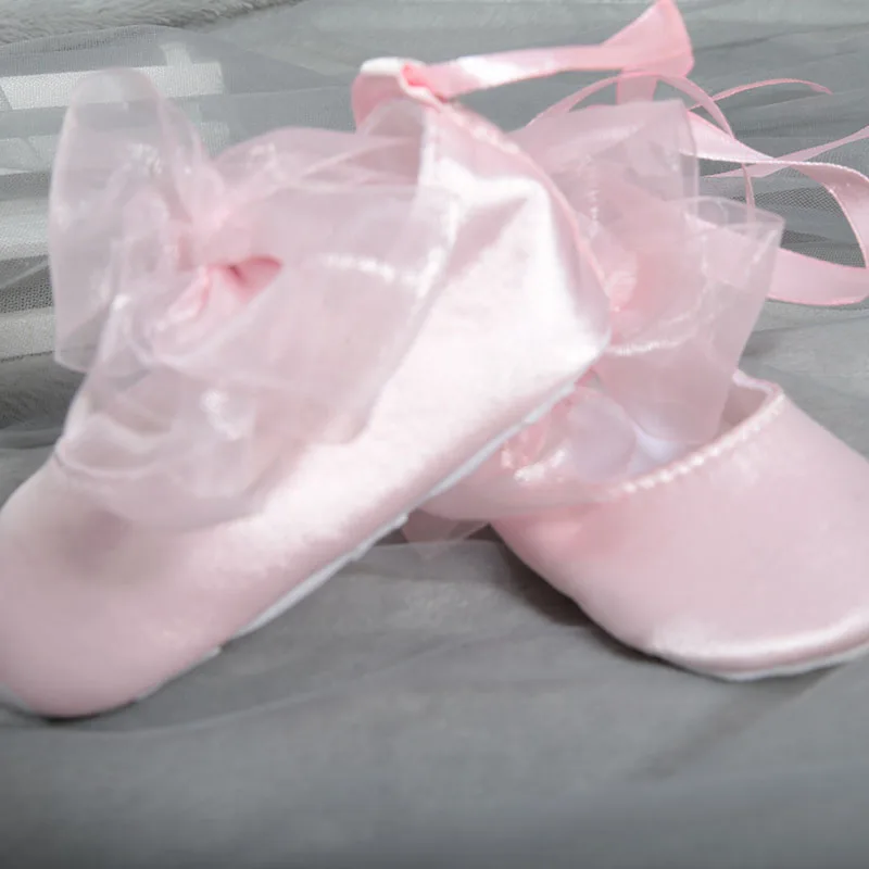 Dollbling Baby Toddler Shoes Pink Solid Color Lace Bow Lace Closed Cotton Soft Bottom Normal Size Comfortable Baby Girl