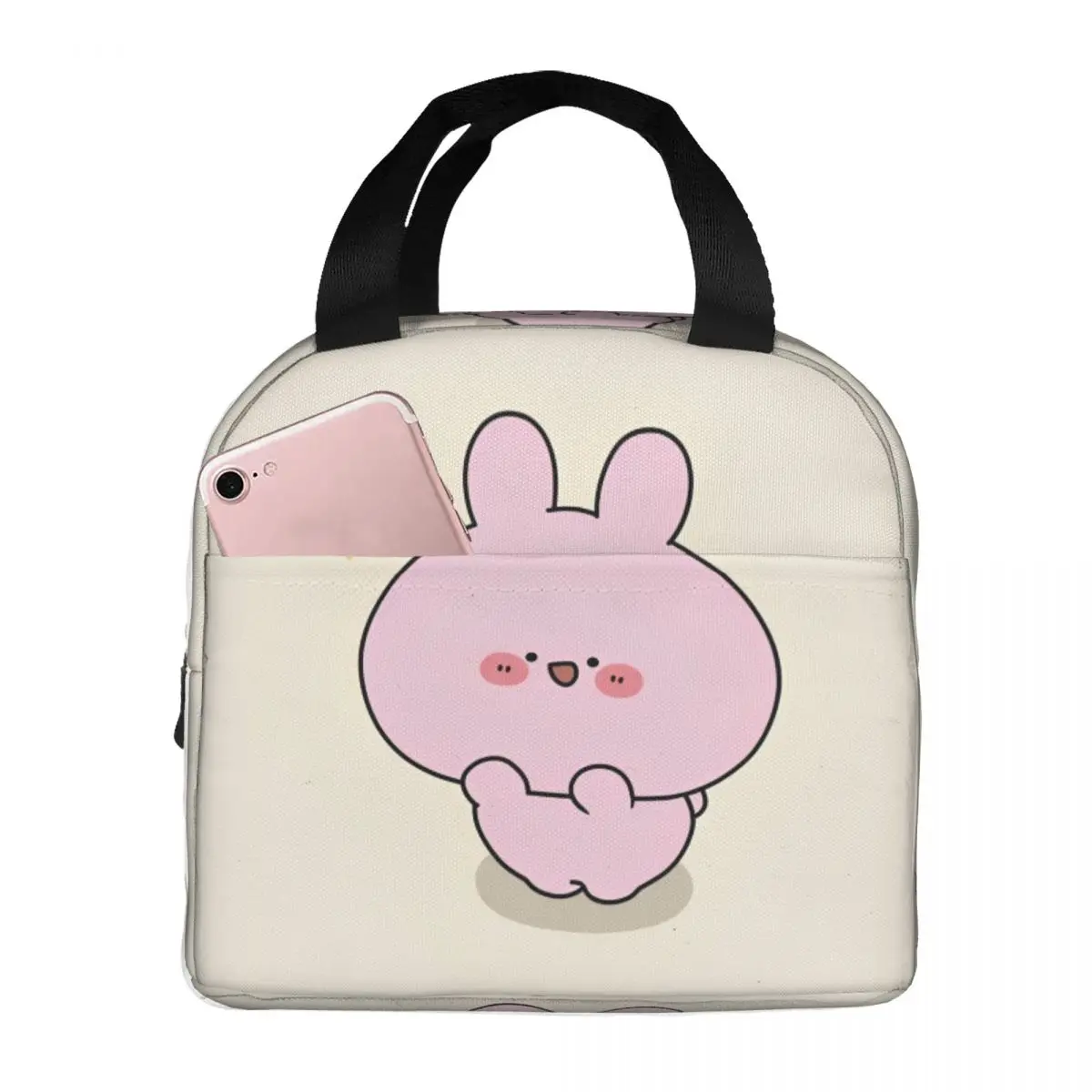 Asamimichaan Asleep Cartoon Insulated Lunch Bags Portable Kawaii Asamimi Lunch Container Thermal Bag Tote Lunch Box Beach Travel