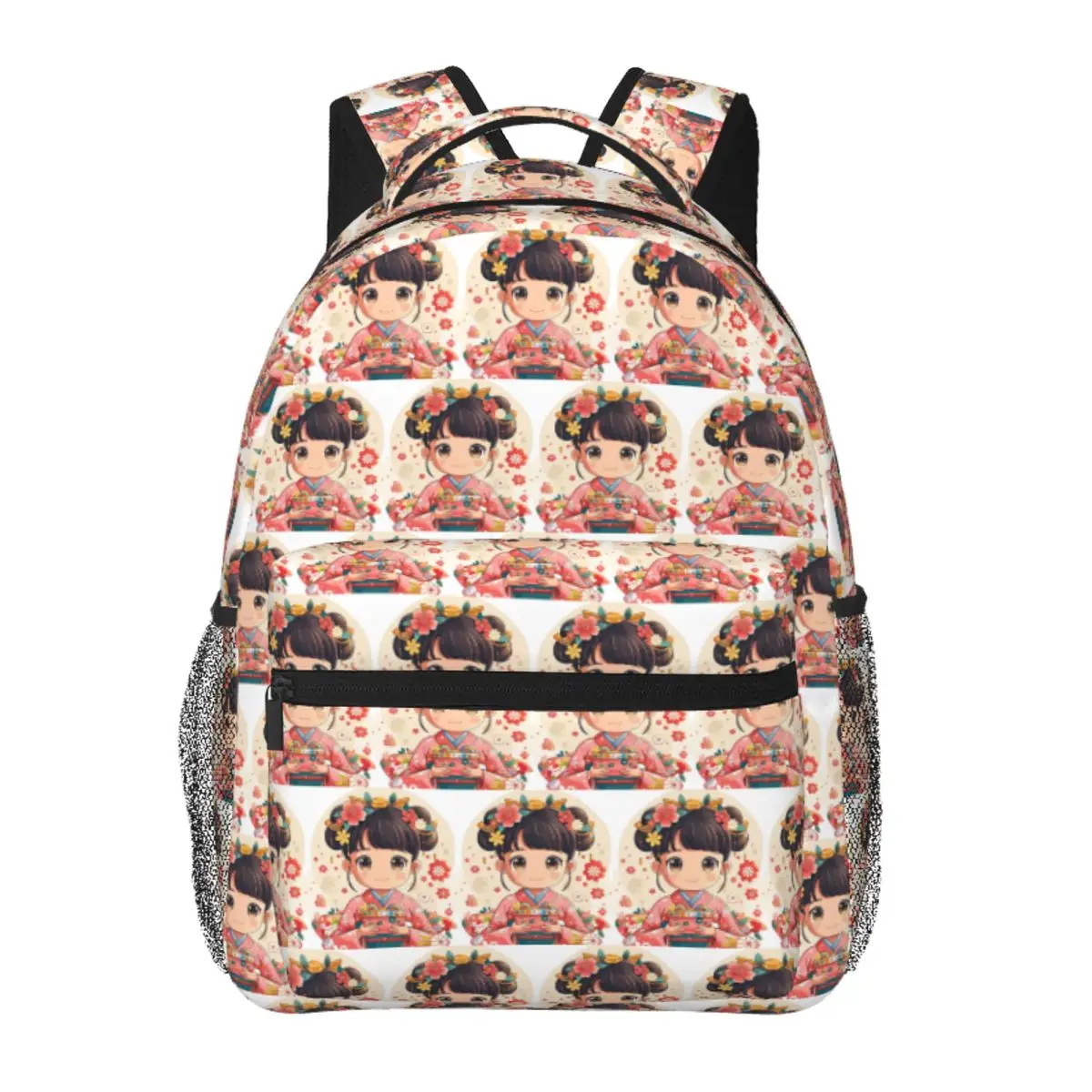 

Cute Japanese Girl In Kimono Backpack Student Boys Girls BookBag Children School Bag Laptop Shoulder Bags for Men Women