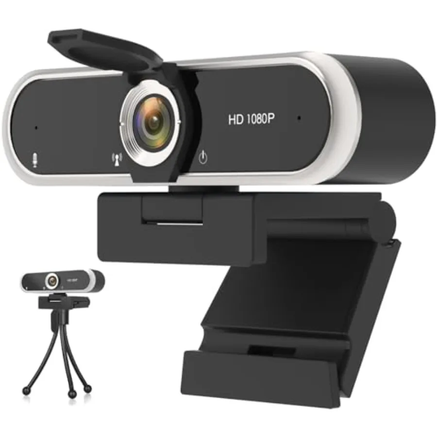 1080P Webcam with Microphone and Privacy Cover