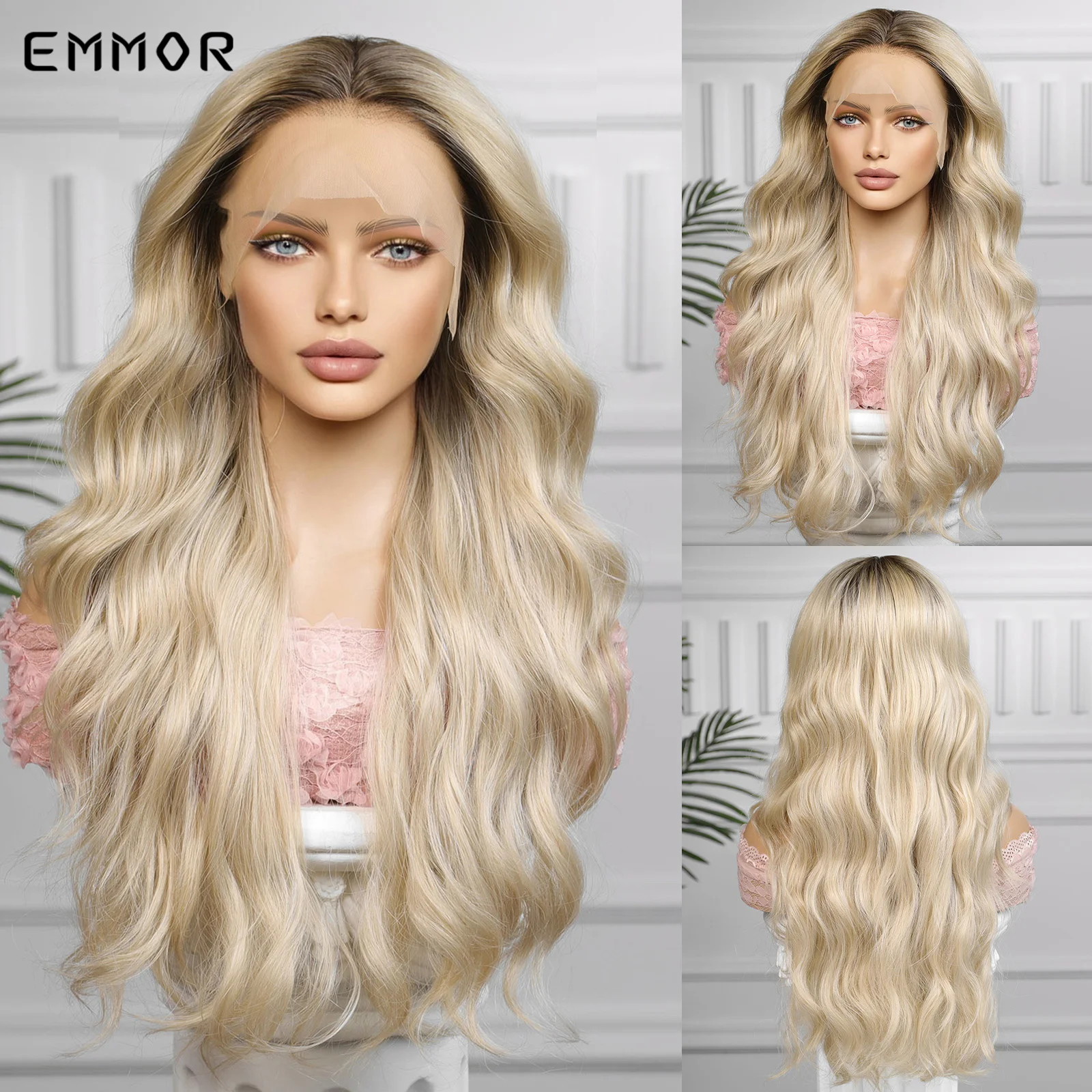 

Emmor Long Part Lace Wigs Blonde Wig Body Wave Daily Cosplay Hair Wigs for Women High Quality Synthetic Wig