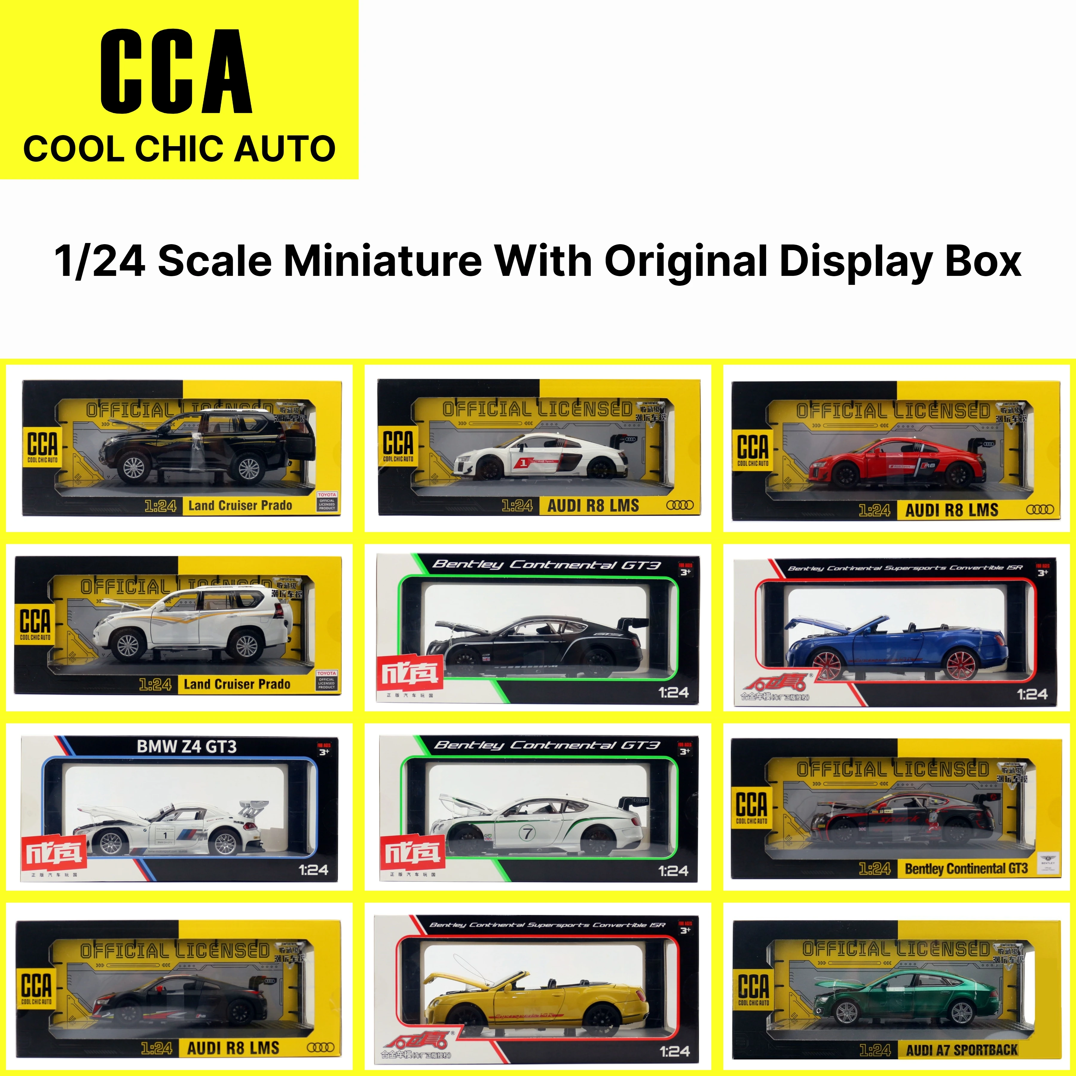 CCA 1:24 Toy Car With Display Box For Children 1/24 BMW Audi TOYOTA Volkswagen Lamborghini Diecast Miniature Vehicle Model Gift