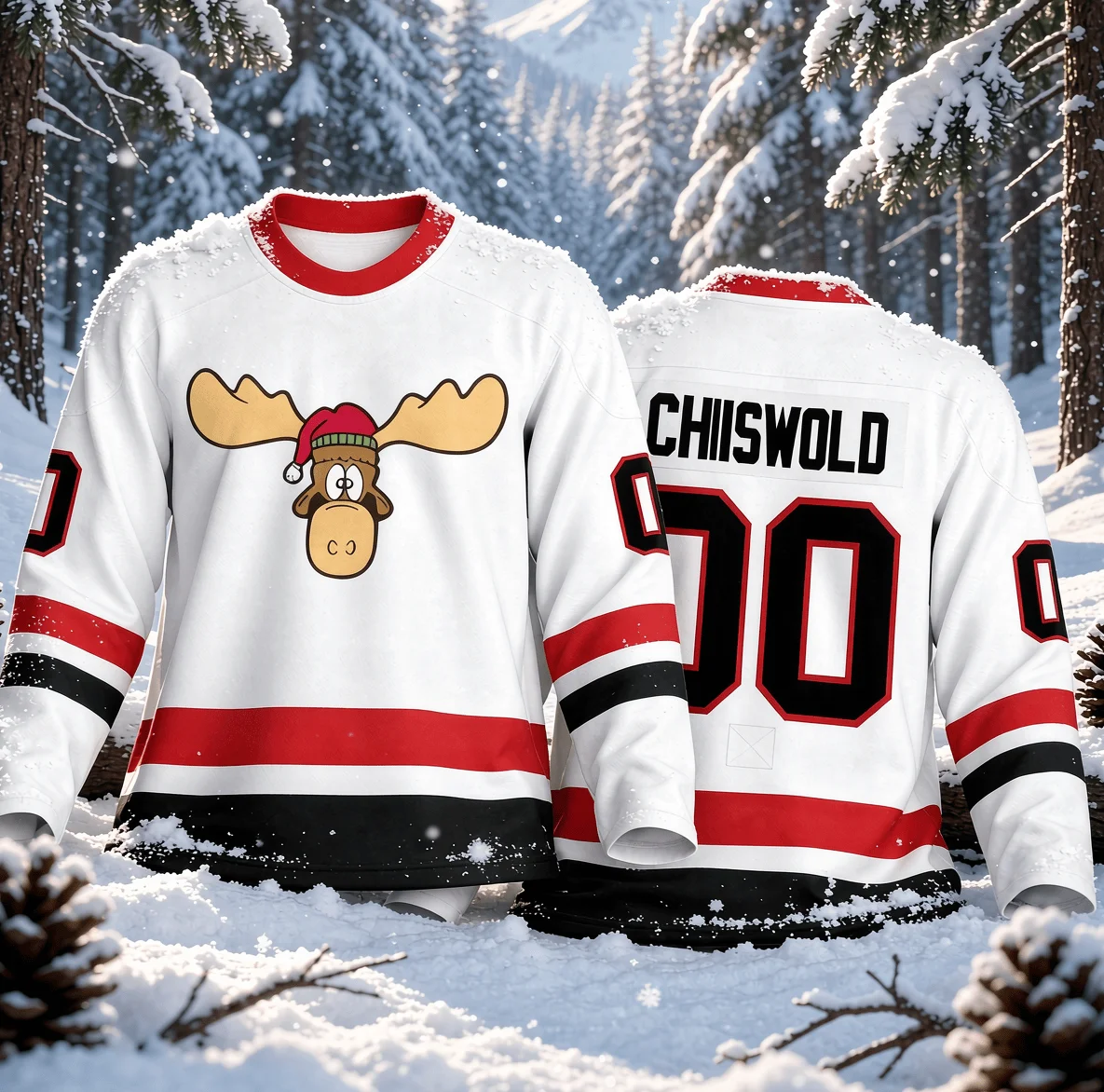 Parent-child Matching Xmas Ice Hockey Long Sleeve Jersey,Cartoon Moose Graphic Shirt,Quick Dry Outfit for Christmas Gathering