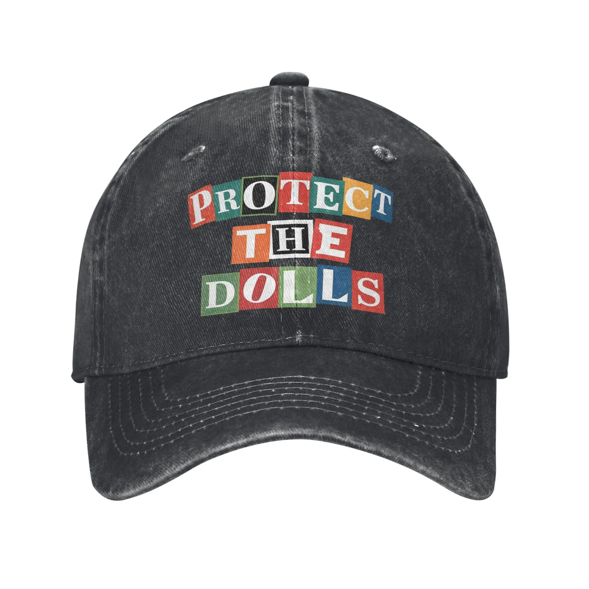 

Vintage Protect The Dolls Baseball Caps Unisex Distressed Denim Headwear Outdoor Running Golf Adjustable Fit Hats Cap
