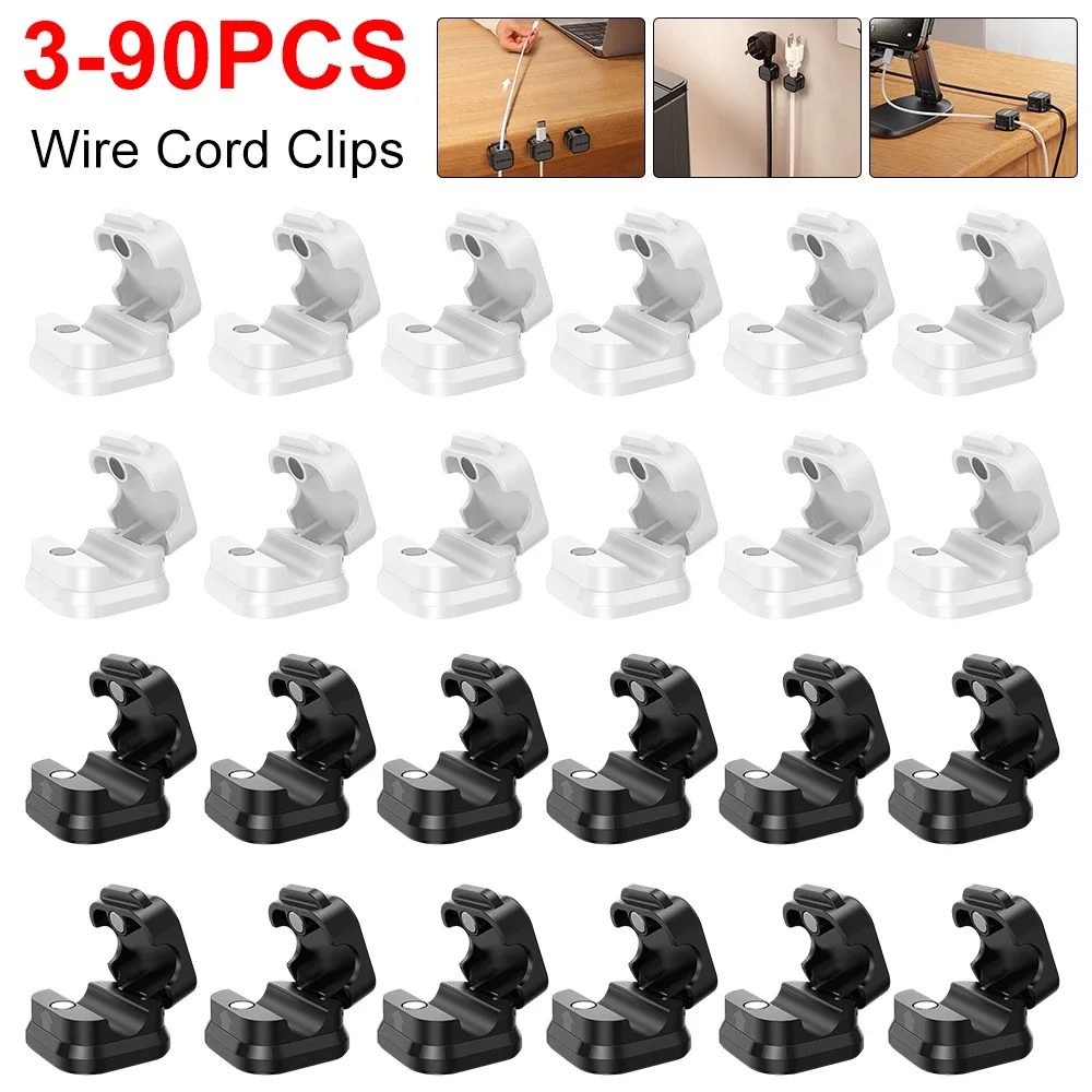 3-90PCS Car Charger Wire Cord Clips Self ​Adhesive Magnetic Cable Organizer Clips Car Desktop Sorting Storage Tool Cord Winder