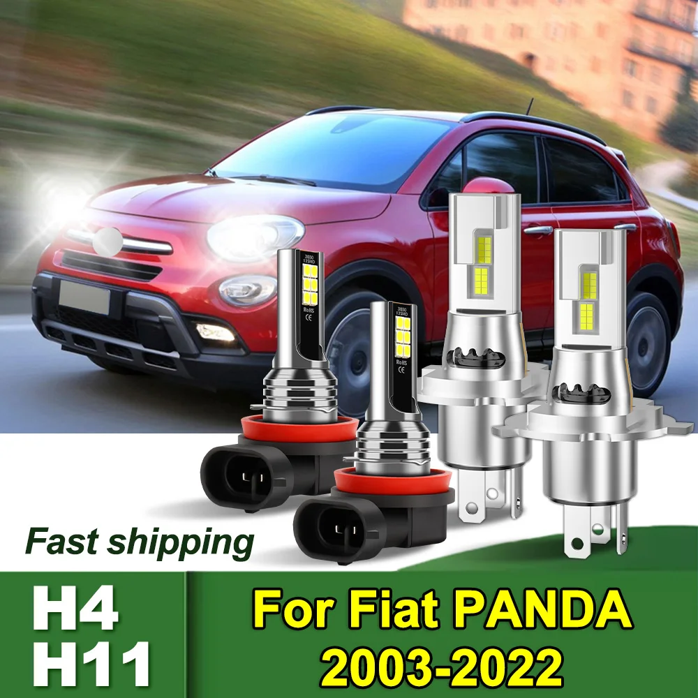 

Для Fiat PANDA 2003-2022 комплект для переоборудования светодиодных фар дальнего/ближнего света, противотуманные фары 3570 чипов CSP H4 H11, совместимое автомобильное освещение