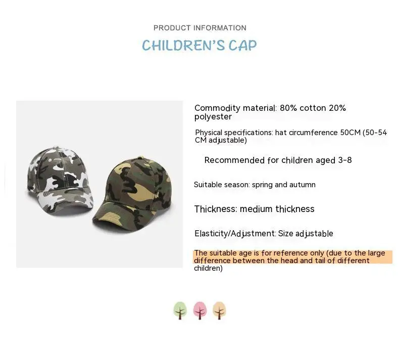 3–8 Jahre alte Kleinkind-Baseballmütze für Jungen und Mädchen, superweiche Kinder-Tarnmuster, Kinder-Hysteresenkappen – Detail 1