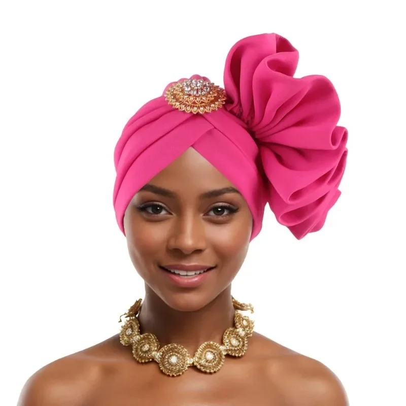 

African Headtie Fashion African Party Evening Wedding Solid Color Headtie African Turbans for Women Muslim Hijab Outfits
