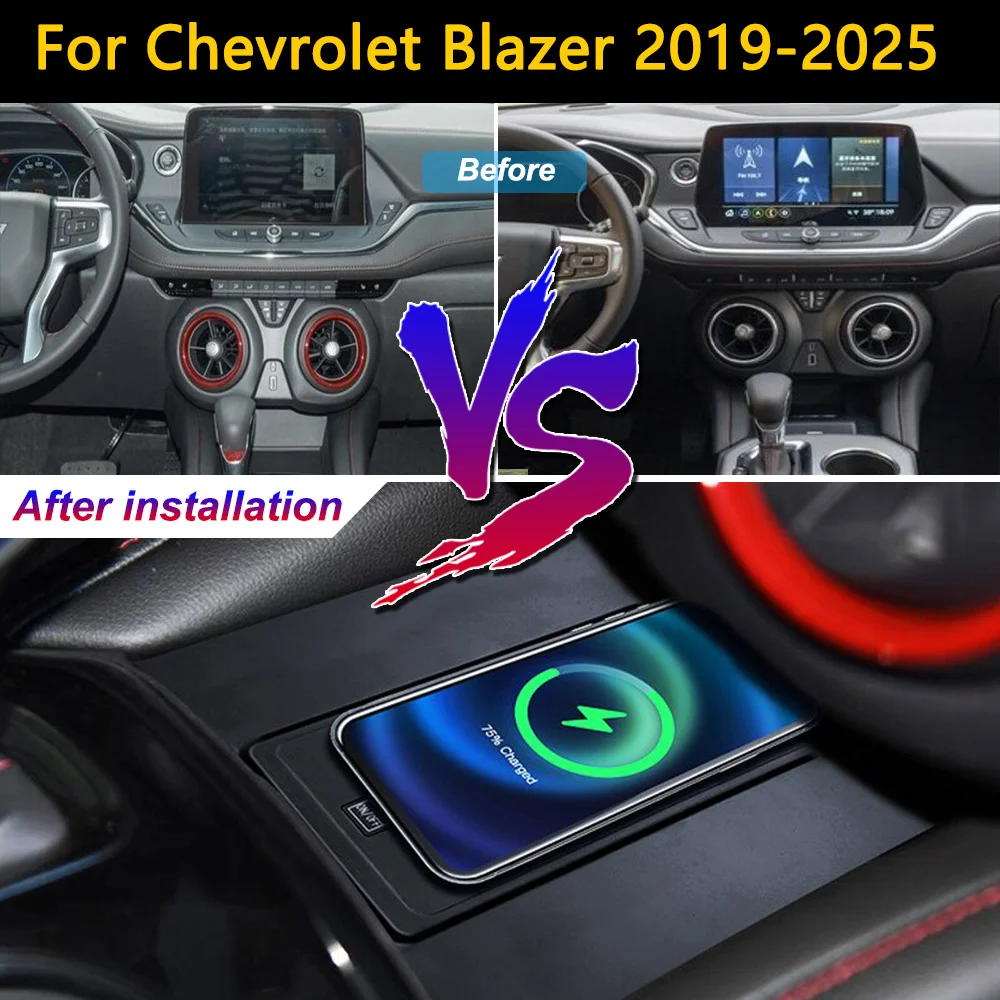 Carregador Sem Fio 2Din para Chevrolet Blazer 2019-2025, Suporte de Carregamento Rápido de 18W para iPhone no Console Central