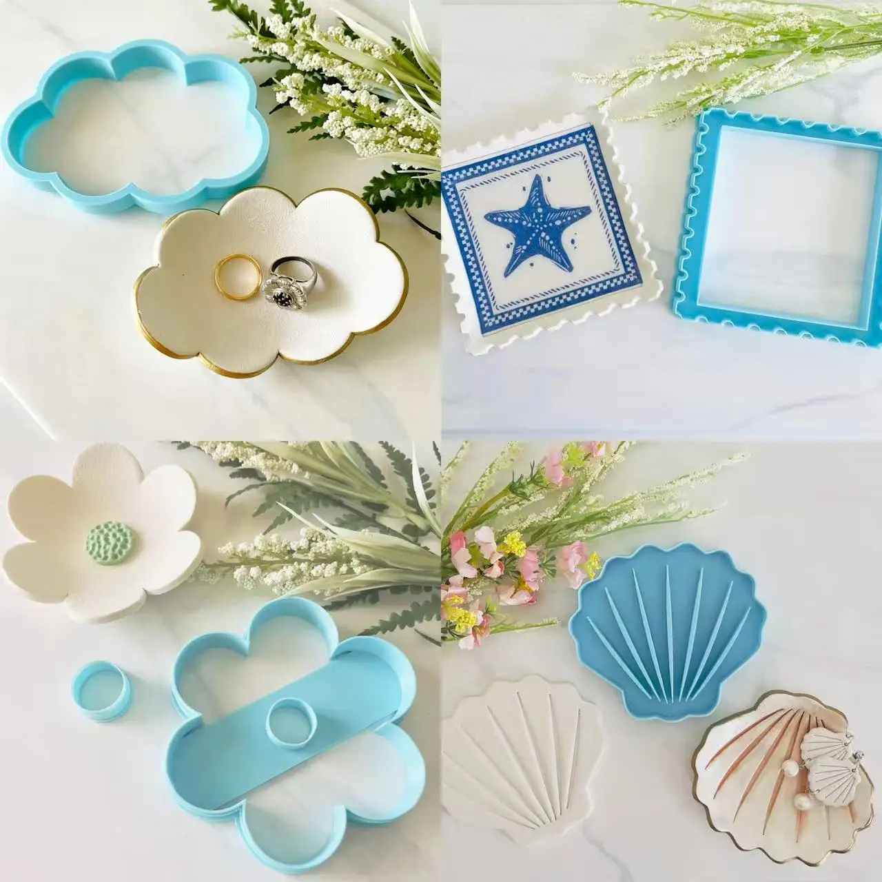 Molde de Argila Polimérica Daisy para Bandeja de Bijuterias, Formato de Concha, Folha de Palmeira e Flor, Molde para Porta-Copos de Argila, Molde para Prato/Travessa DIY, Ferramentas de Argila Artesanais