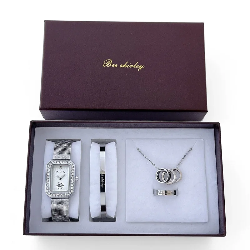 

Women's Quartz Watch Jewelry Set Vintage Square Ladies Watch with Diamonds Fashion Luxury Ladies Watch Birthday Gift