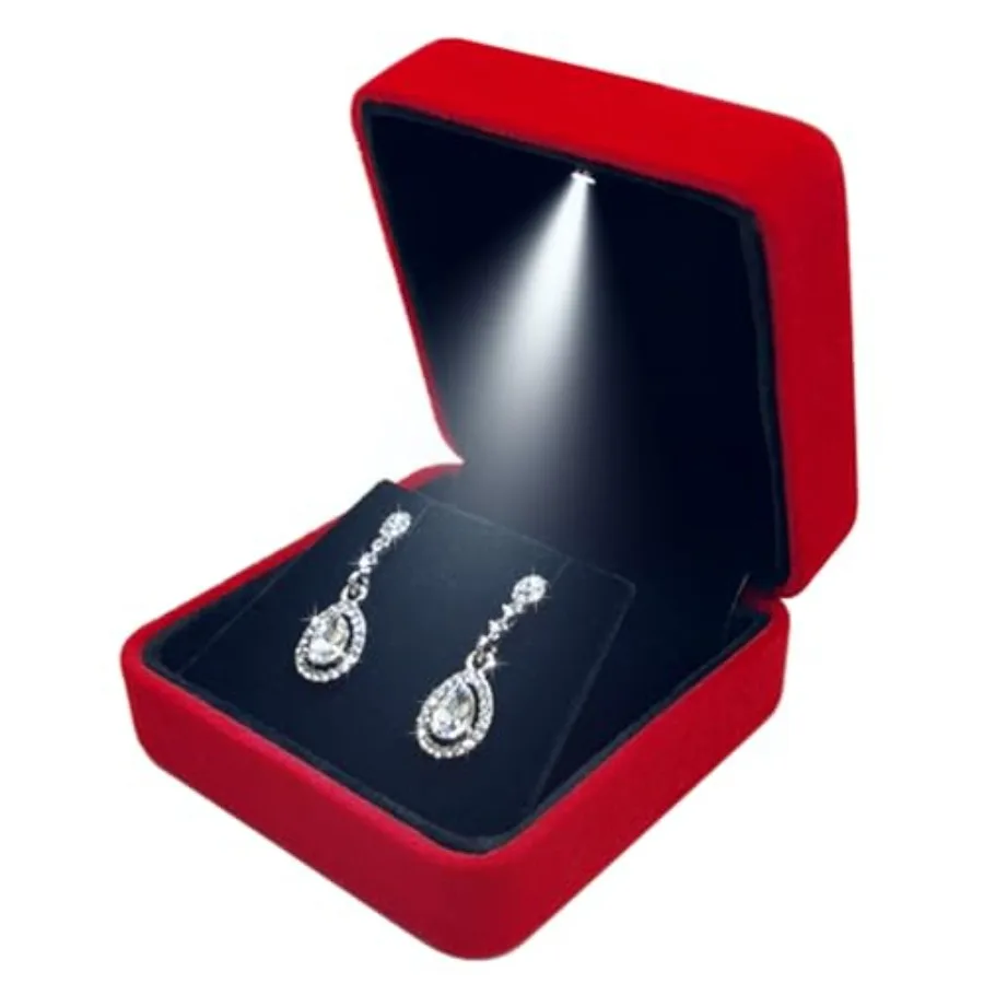 

Velvet Earring Box with LED Light, Stud Earring Gift Box Jewelry Display Case for Proposal, Engagement, Wedding and Birthday