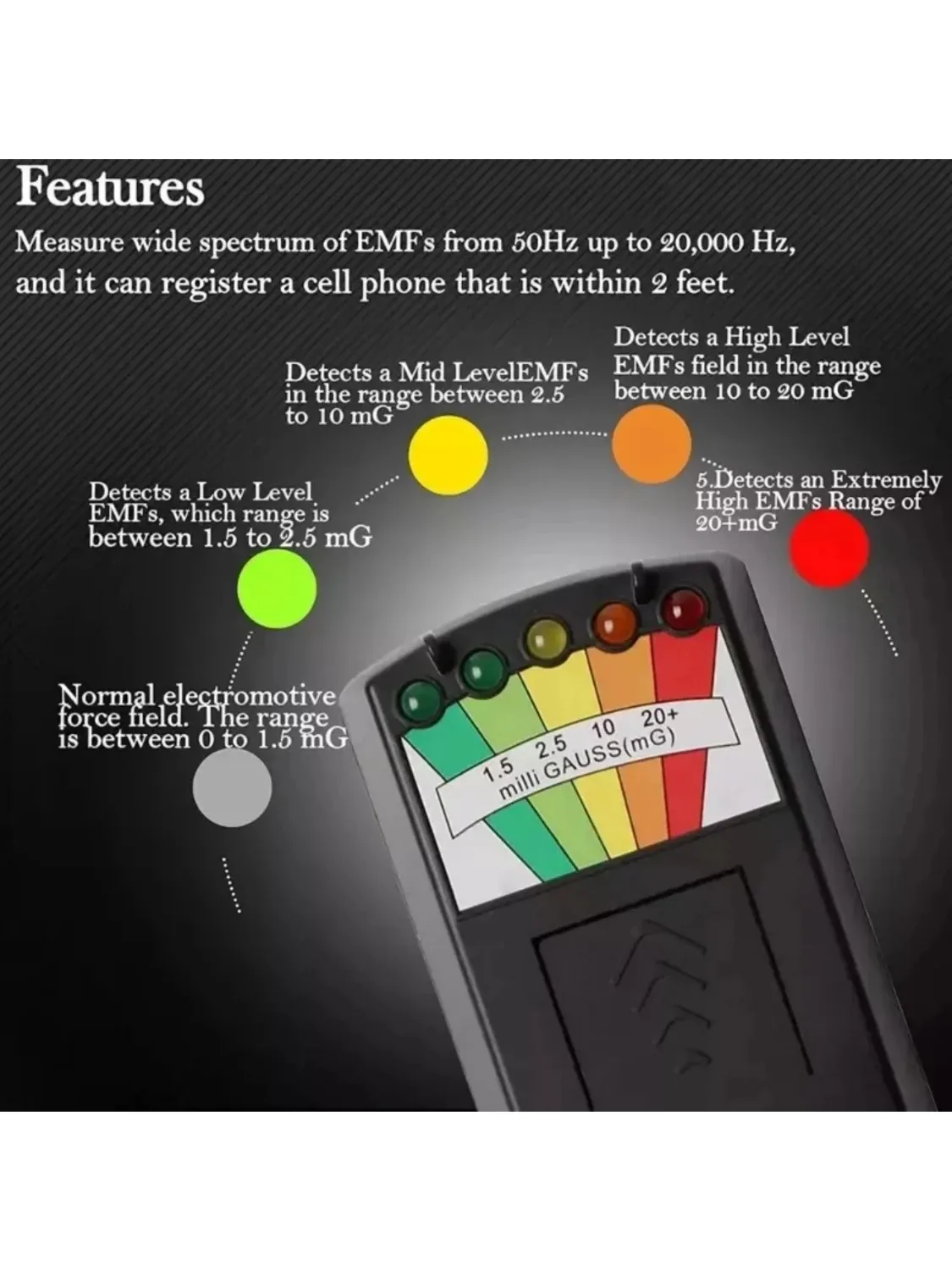 Détecteur de champ magnétique EMF à 5 LED, testeur d'équipement paranormal de chasse fantôme, compteur Portable professionnel