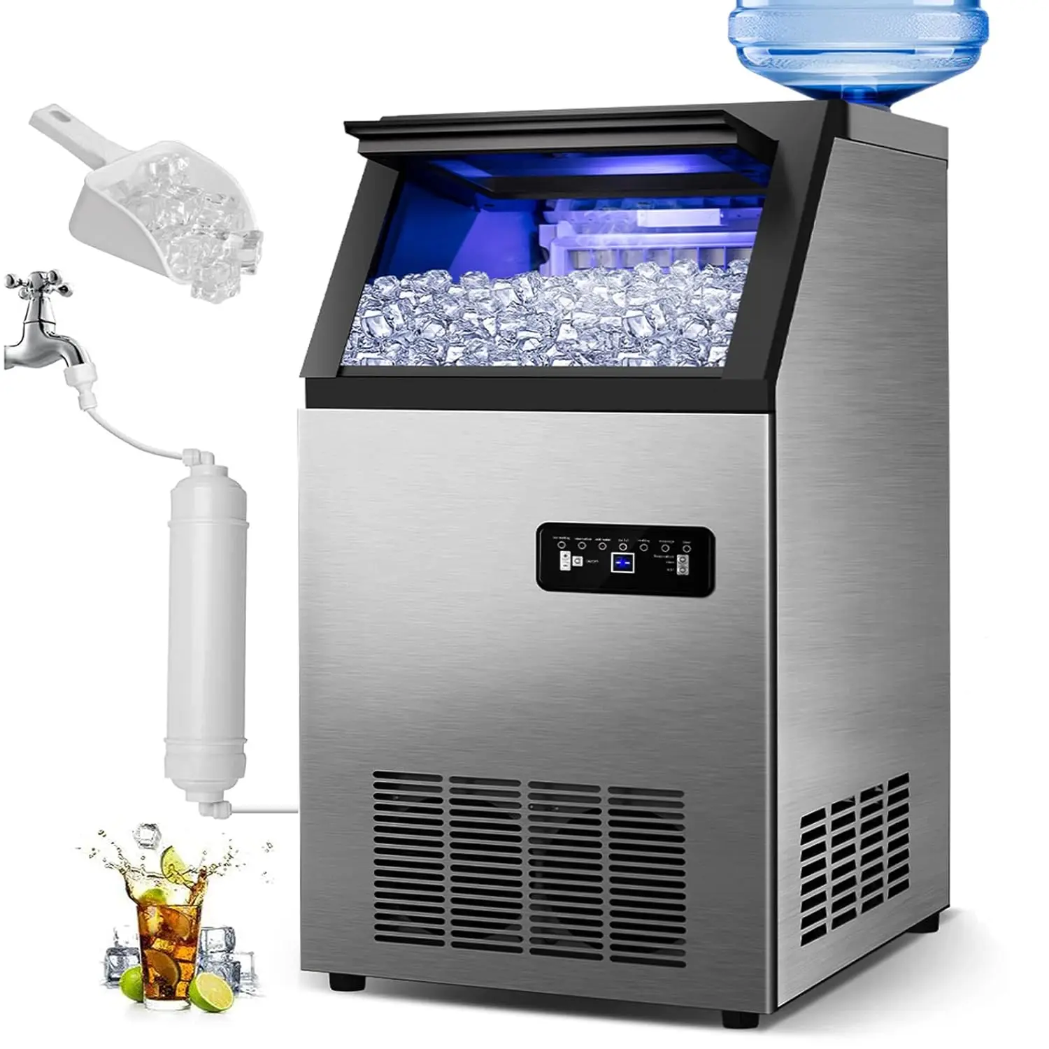 Ice Maker,120Lbs/24H With 35Lbs Ice Capacity,, Stainless Steel Under Counter Freestanding Large,  Inlet ModesIce Maker Machine