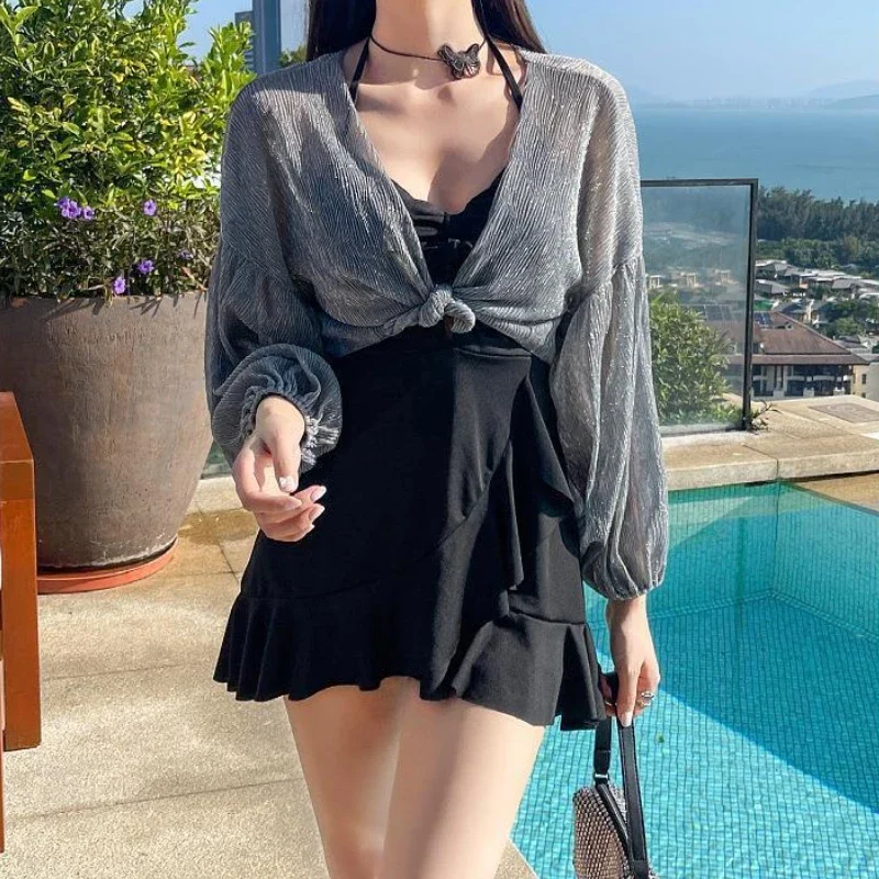 Bikini Set Women 2-częściowy Sexy Slim Holiday Korean Style Ladies High Waist Lace Patchwork Summer Cozy Fashion Swimwear Leisure
