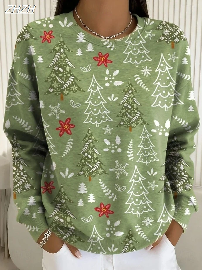 بلوفر نسائي سويت شيرت ندفة الثلج كاجوال بأكمام طويلة ورقبة دائرية، ملابس علوية عادية للشارع، ملابس يومية كاجوال مطبوعة لربيع وخريف وشتاء #2