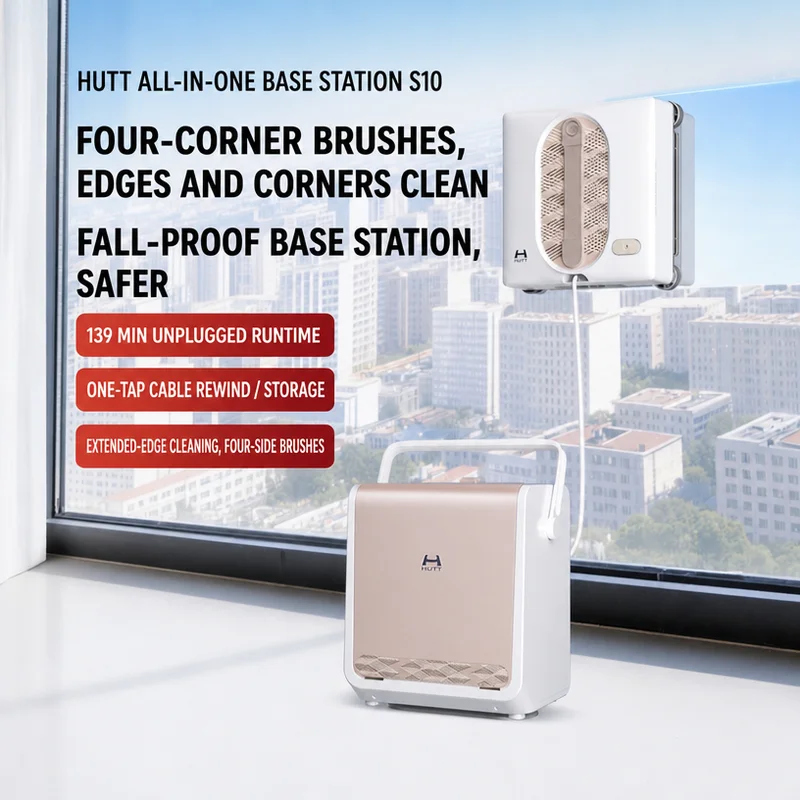 HUTT S10 Window Cleaning Robot with Station Auto Water Spray Smart Robotic Glass Cleaner for High Rise Windows Tile