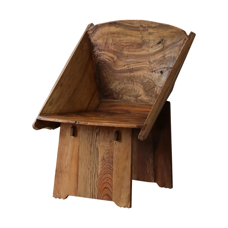 Balcony home solid wood single sofa old object transformation leisure chair retro old wood recliner