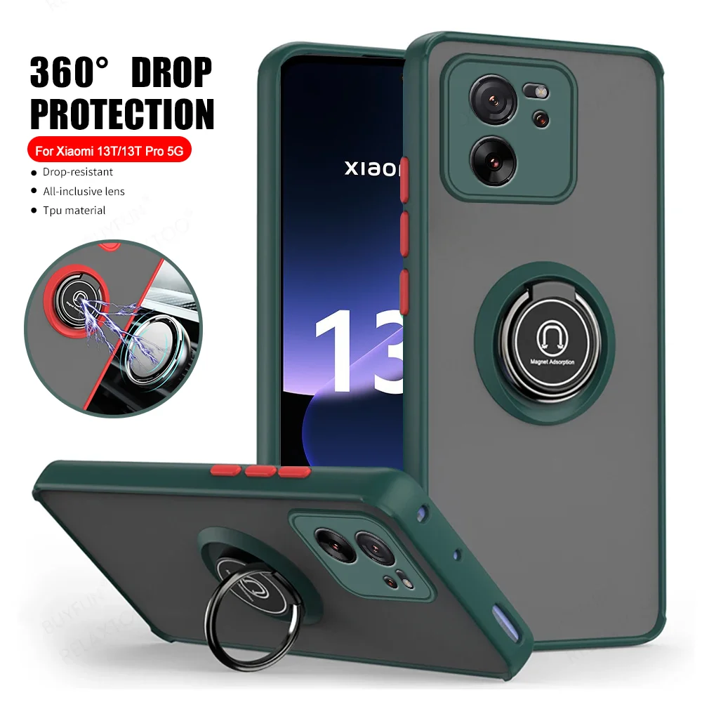 Multifunction Hard PC Back Cover For Xiaomi 13T Pro 5G Case Magnet Holder Ring Shockproof Coque Xiaomy Xiomi Mi13T Mi 13 T T13