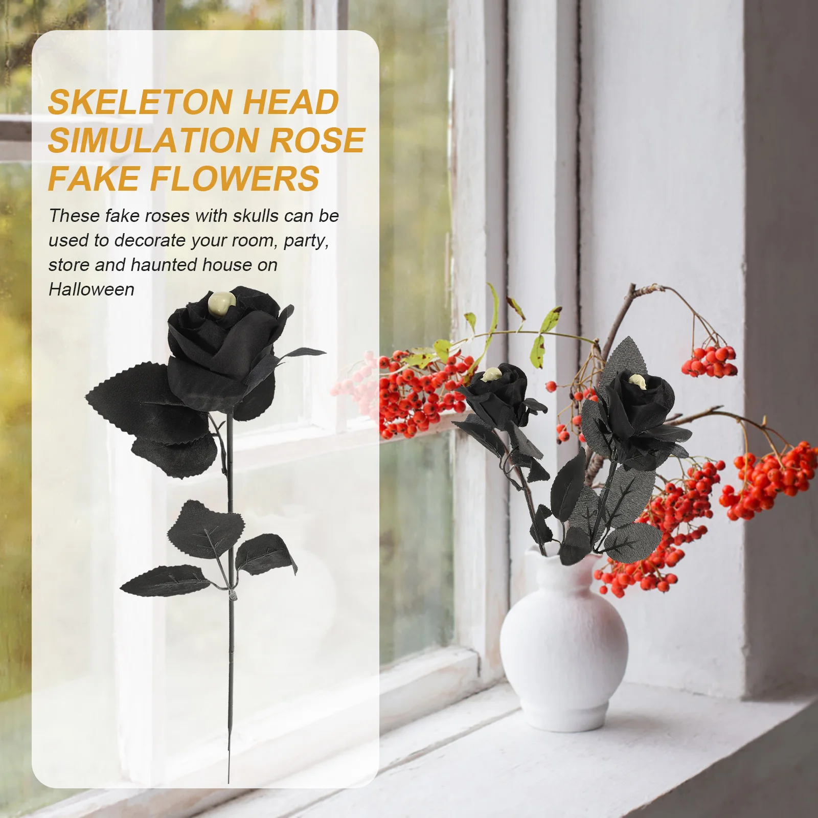 

10pcs Halloween Fake Skull Roses Decorative Artificial Rose For Party Haunted House Decoration Horrific Creepy Flower Prop